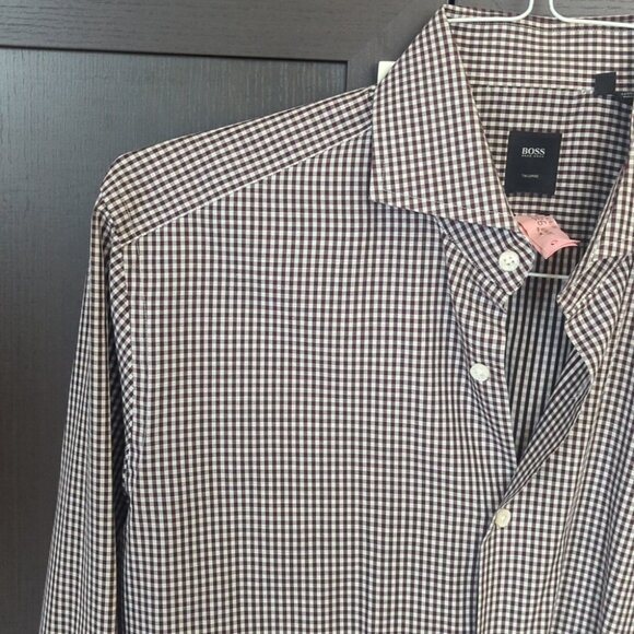 Hugo Boss Brown Gingham Brown and White  Shirt - Size 41 Like New - Picture 3 of 7